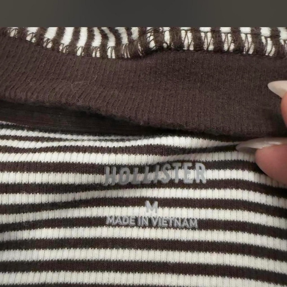 Hollister Brown & White Striped Long Sleeve Hooded Top - Picture 2 of 3